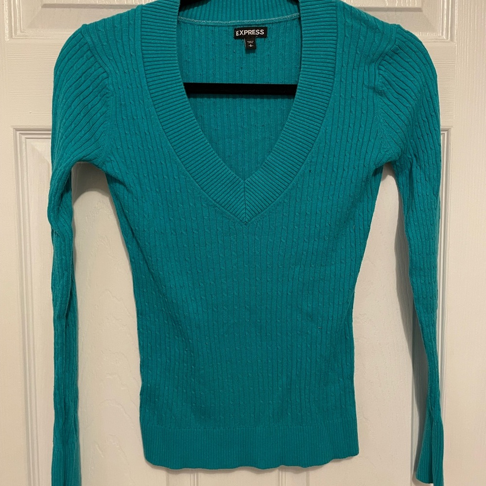 Express v-neck blue ribbed sweater